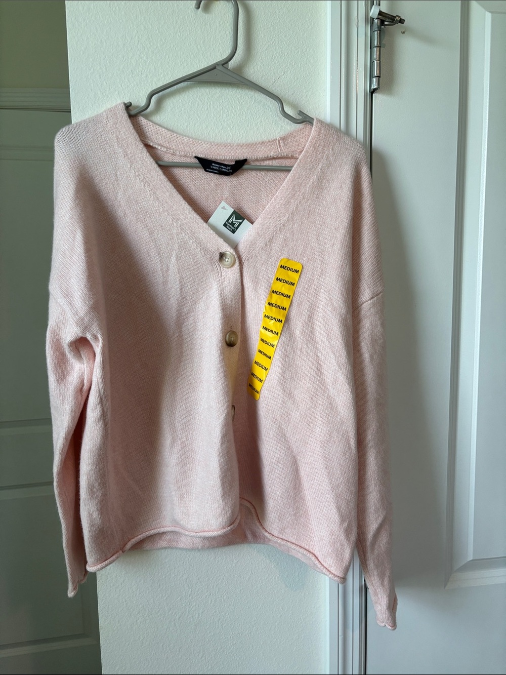 Relaxed V-Neck Button Cardigan - Light Pink